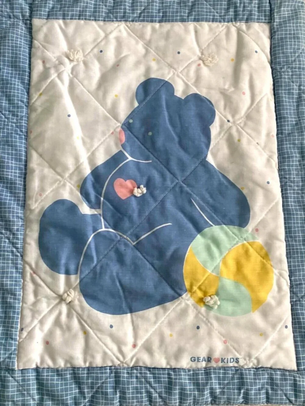 Vintage GAP Kids Teddy Bear Quilt GEAR ♥ KIDS Blue Pink Y2K Nursery